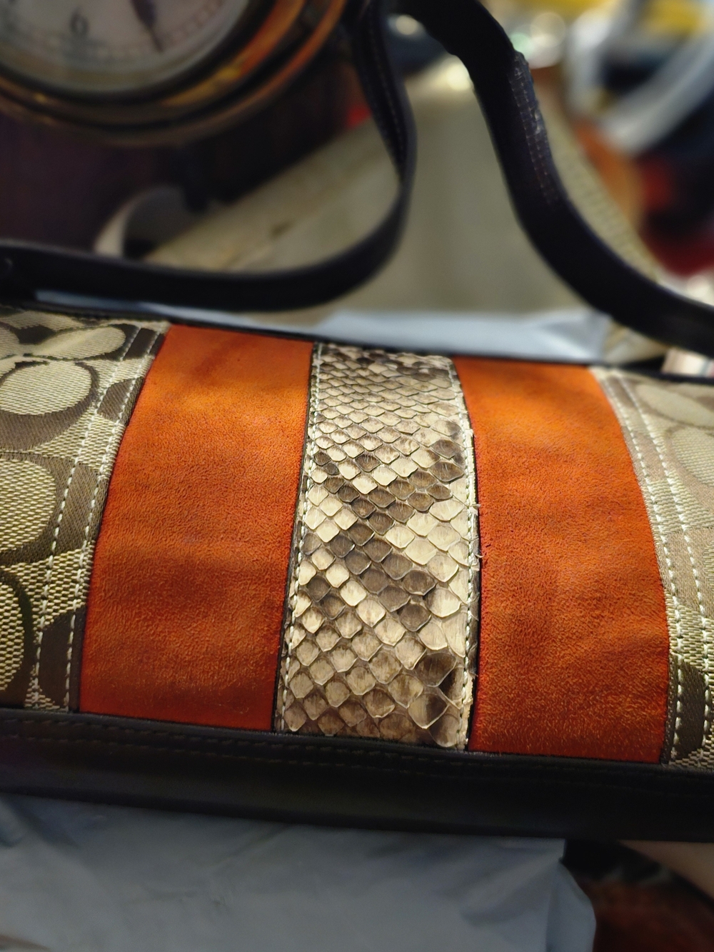 Coach Orange Suede & Snakeskin Accent Shoulder Bag